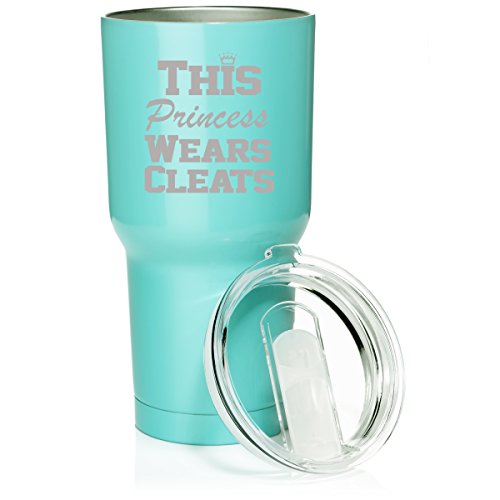 30 oz. Tumbler Stainless Steel Vacuum Insulated Travel Mug This Princess Wears Cleats Softball Soccer Lacrosse (Light Blue)