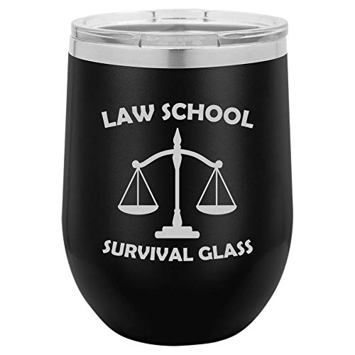 12 oz Double Wall Vacuum Insulated Stainless Steel Stemless Wine Tumbler Glass Coffee Travel Mug With Lid Law School Survival Glass Lawyer Paralegal Funny (Black)