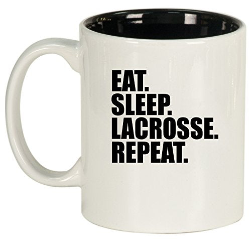 Ceramic Coffee Tea Mug Cup Eat Sleep Lacrosse Repeat (White)