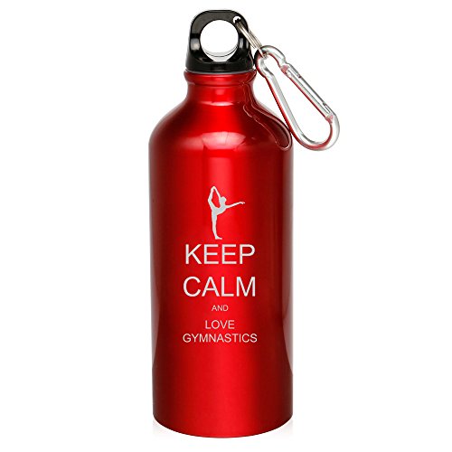 20oz Aluminum Sports Water Bottle Caribiner Clip Keep Calm and Love Gymnastics (Red)