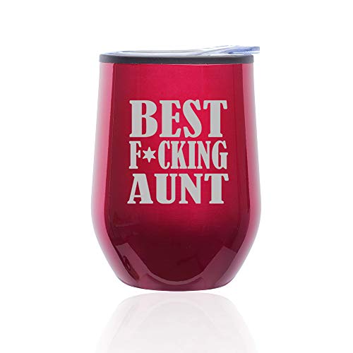 Stemless Wine Tumbler Coffee Travel Mug Glass With Lid Best F ing Aunt (Fuchsia)