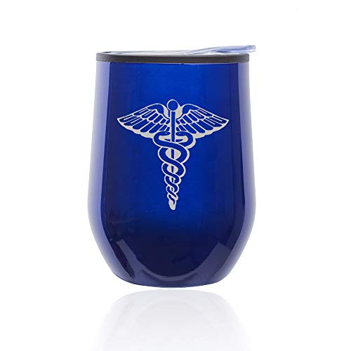 Stemless Wine Tumbler Coffee Travel Mug Glass With Lid Medical Symbol Caduceus Physician