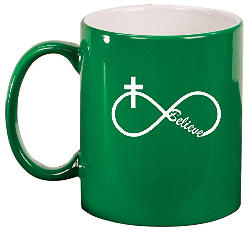 Ceramic Coffee Tea Mug Cup Infinity Believe Cross Christian (Green)