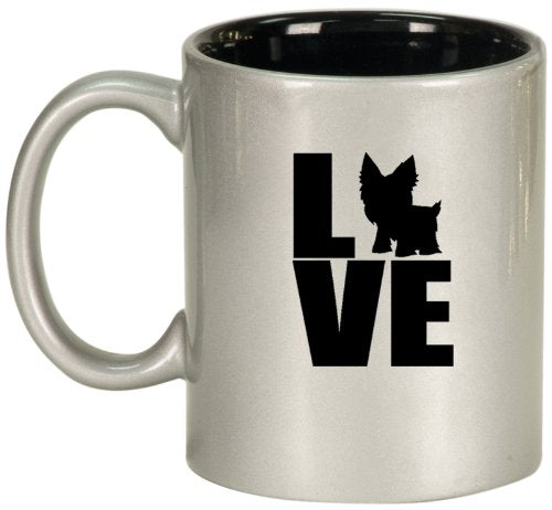 Silver Ceramic Coffee Tea Mug Love Yorkie