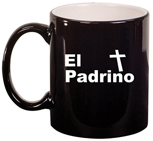 Ceramic Coffee Tea Mug Cup El Padrino Christening Baptism Godfather (Black)