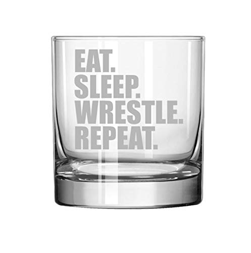 11 oz Rocks Whiskey Highball Glass Eat Sleep Wrestle Repeat