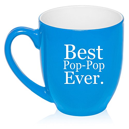 16 oz Large Bistro Mug Ceramic Coffee Tea Glass Cup Best Pop-Pop Ever (Light Blue)