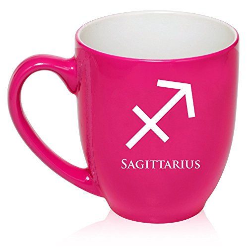 16 oz Large Bistro Mug Ceramic Coffee Tea Glass Cup Horoscope Zodiac Birth Sign Sagittarius (Hot Pink)