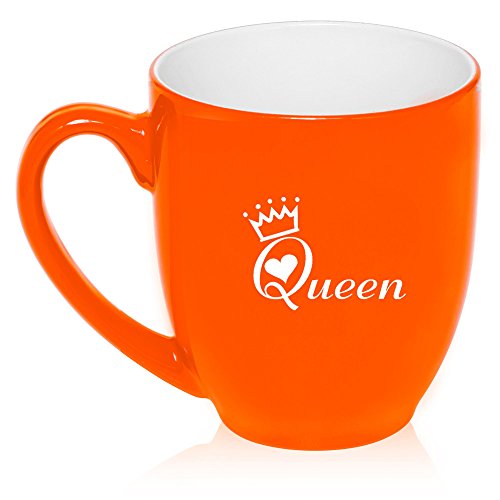 16 oz Large Bistro Mug Ceramic Coffee Tea Glass Cup Queen with Crown (Orange)