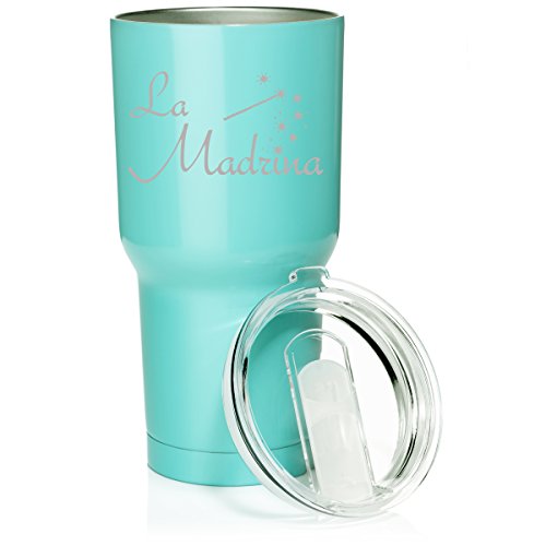 30 oz. Tumbler Stainless Steel Vacuum Insulated Travel Mug La Madrina Christening Baptism Godmother (Light Blue)