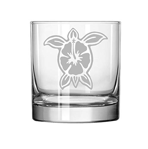 11 oz Rocks Whiskey Highball Glass Hibiscus Turtle