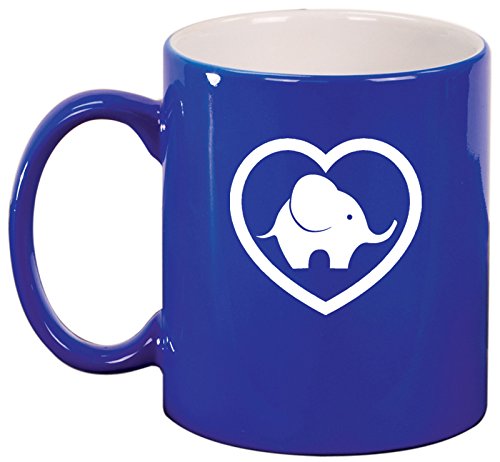 Ceramic Coffee Tea Mug Heart Elephant (Blue)