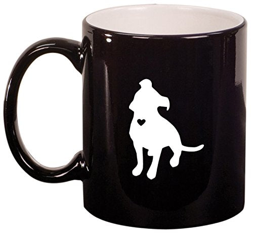 Ceramic Coffee Tea Mug Cup Cute Pit Bull With Heart (Black)