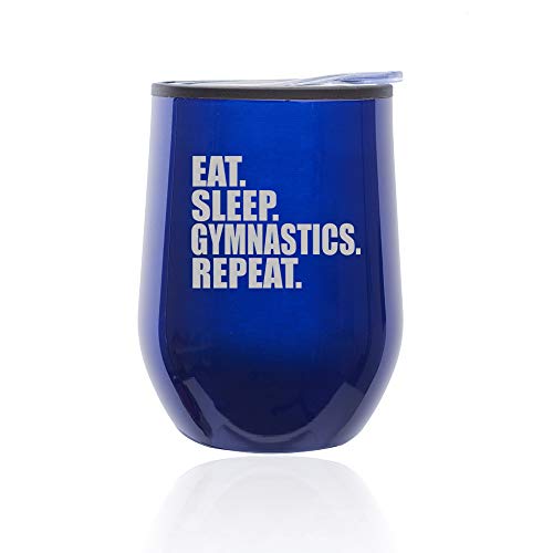 Stemless Wine Tumbler Coffee Travel Mug Glass With Lid Eat Sleep Gymnastics Repeat