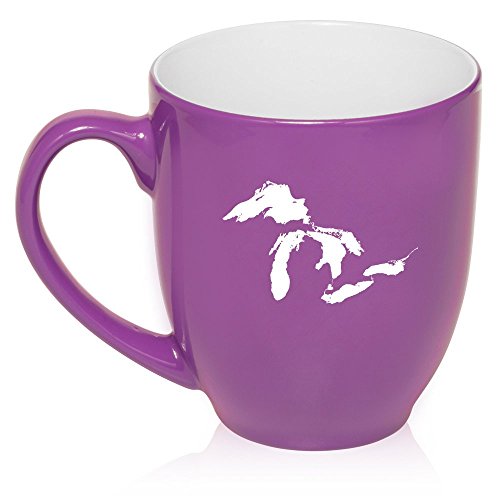 16 oz Large Bistro Mug Ceramic Coffee Tea Glass Cup Great Lakes Michigan (Purple)