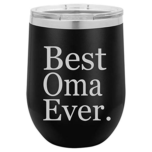 12 oz Double Wall Vacuum Insulated Stainless Steel Stemless Wine Tumbler Glass Coffee Travel Mug With Lid Best Oma Ever Grandma Grandmother (Black)