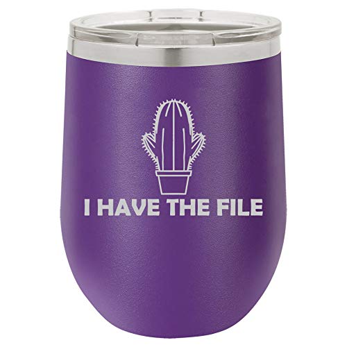 12 oz Double Wall Vacuum Insulated Stainless Steel Stemless Wine Tumbler Glass Coffee Travel Mug With Lid I Have The File Cactus (Purple)