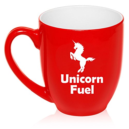 16 oz Large Bistro Mug Ceramic Coffee Tea Glass Cup Unicorn Fuel (Red)