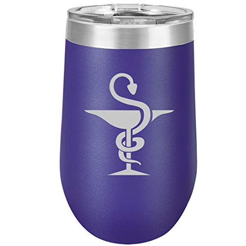 16 oz Double Wall Vacuum Insulated Stainless Steel Stemless Wine Tumbler Glass Coffee Travel Mug With Lid Pharmacist Pharmacy (Purple)