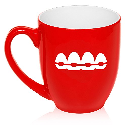 16 oz Large Bistro Mug Ceramic Coffee Tea Glass Cup Orthodontist Dentist (Red)