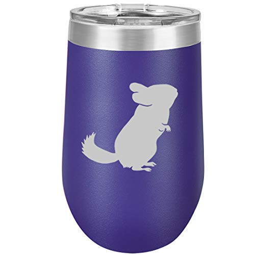 16 oz Double Wall Vacuum Insulated Stainless Steel Stemless Wine Tumbler Glass Coffee Travel Mug With Lid Chinchilla (Purple)