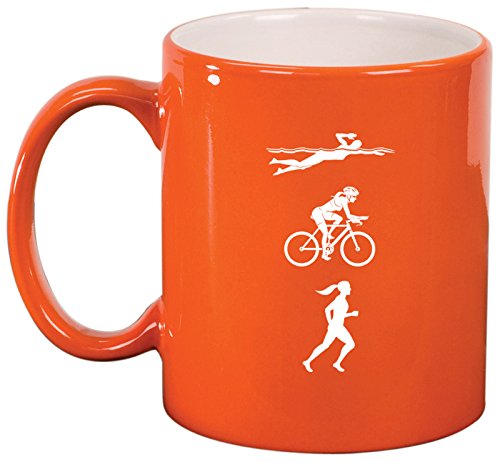 Ceramic Coffee Tea Mug Cup Female Triathlon Swim Bike Run (Orange)