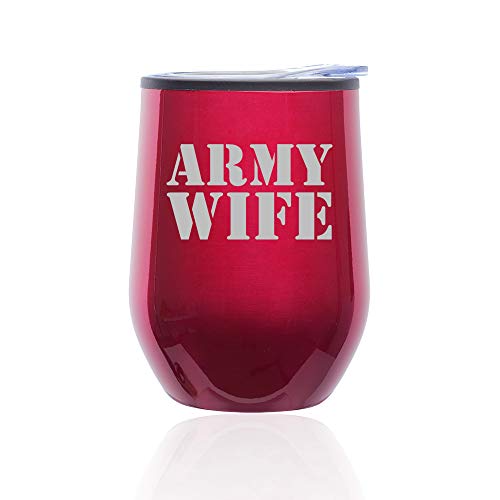 Stemless Wine Tumbler Coffee Travel Mug Glass With Lid Army Wife (Fuchsia)