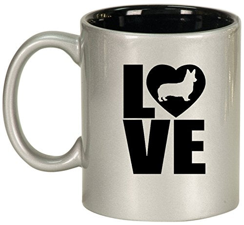 Ceramic Coffee Tea Mug Cup LOVE Corgi (Silver)