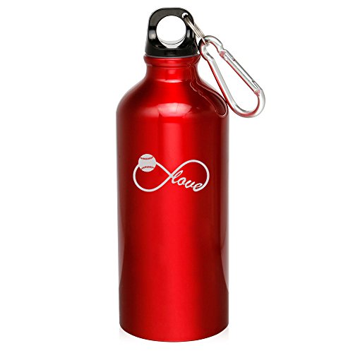 20oz Aluminum Sports Water Bottle Caribiner Clip Infinity Love for Baseball Softball (Red)