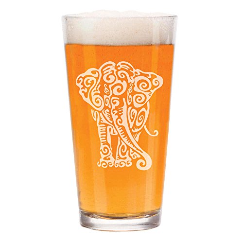 16 oz Beer Pint Glass Tribal Elephant