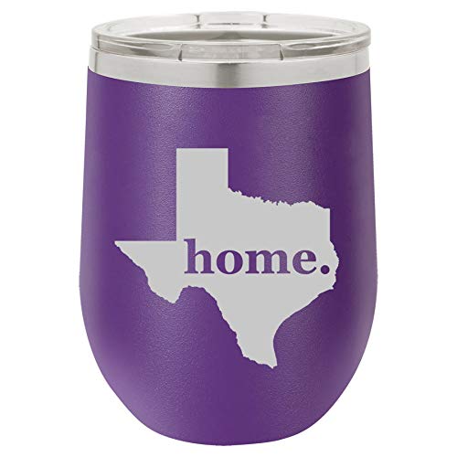 12 oz Double Wall Vacuum Insulated Stainless Steel Stemless Wine Tumbler Glass Coffee Travel Mug With Lid Texas Home (Purple)
