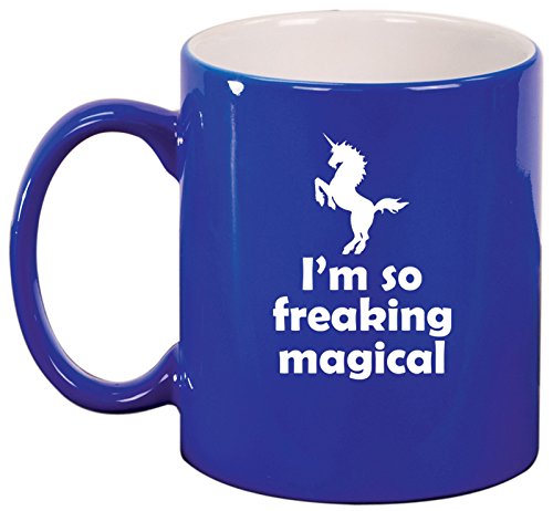 Ceramic Coffee Tea Mug Cup I'm So Freaking Magical Unicorn (Blue)