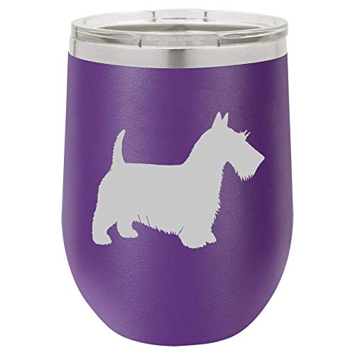 12 oz Double Wall Vacuum Insulated Stainless Steel Stemless Wine Tumbler Glass Coffee Travel Mug With Lid Scottie Scottish Terrier (Purple)