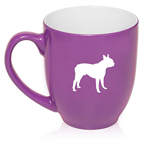 16 oz Large Bistro Mug Ceramic Coffee Tea Glass Cup Boston Terrier (Purple)