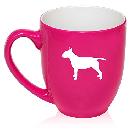 16 oz Large Bistro Mug Ceramic Coffee Tea Glass Cup Bull Terrier (Hot Pink)