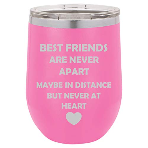 12 oz Double Wall Vacuum Insulated Stainless Steel Stemless Wine Tumbler Glass Coffee Travel Mug With Lid Best Friends Long Distance Love (Hot-Pink)