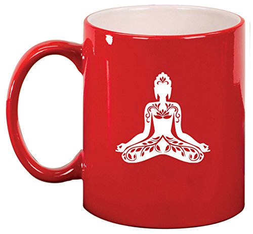 Ceramic Coffee Tea Mug Buddha Yoga Lotus (Red)