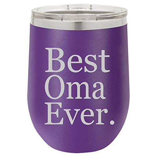 12 oz Double Wall Vacuum Insulated Stainless Steel Stemless Wine Tumbler Glass Coffee Travel Mug With Lid Best Oma Ever Grandma Grandmother (Purple)