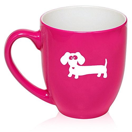 16 oz Large Bistro Mug Ceramic Coffee Tea Glass Cup Dachshund Cartoon (Hot Pink)