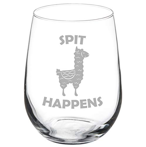 Wine Glass Goblet Spit Happens Funny Llama (17 oz Stemless)