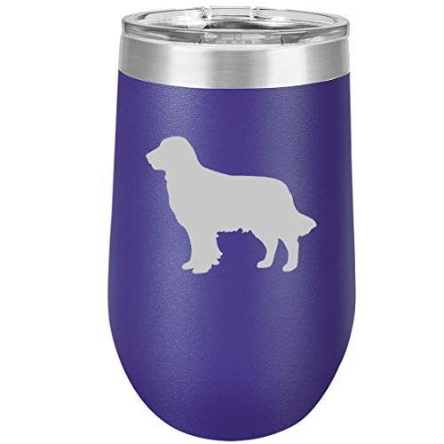 16 oz Double Wall Vacuum Insulated Stainless Steel Stemless Wine Tumbler Glass Coffee Travel Mug With Lid Golden Retriever (Purple)
