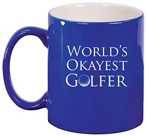 Ceramic Coffee Tea Mug Cup World's Okayest Golfer Golf (Blue)