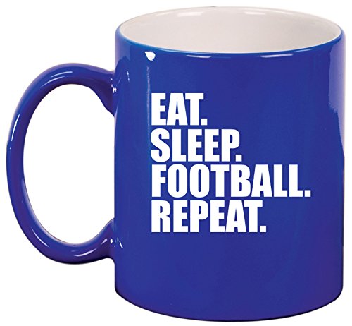 Ceramic Coffee Tea Mug Cup Eat Sleep Football Repeat (Blue)