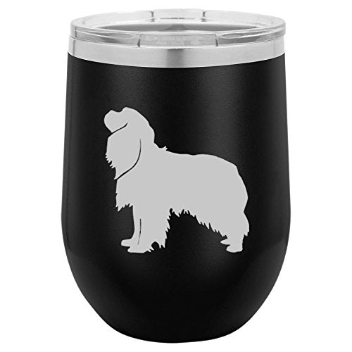 12 oz Double Wall Vacuum Insulated Stainless Steel Stemless Wine Tumbler Glass Coffee Travel Mug With Lid Cavalier King Charles Spaniel (Black)