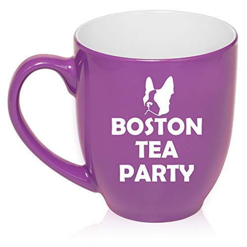16 oz Large Bistro Mug Ceramic Coffee Tea Glass Cup Boston Tea Party Boston Terrier (Purple)