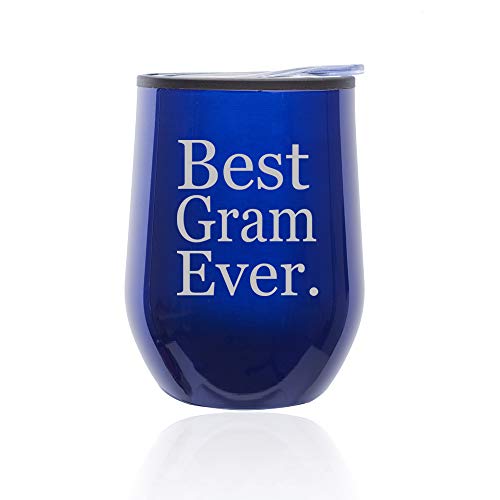 Stemless Wine Tumbler Coffee Travel Mug Glass With Lid Best Gram Ever Grammy Grandma Grandmother (Blue)