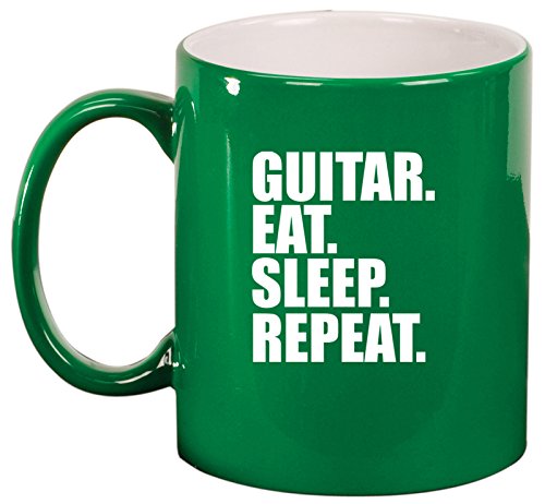 Ceramic Coffee Tea Mug Guitar Eat Sleep Repeat (Green)