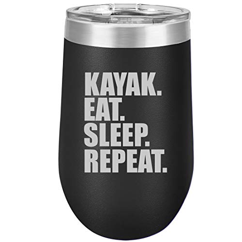 16 oz Double Wall Vacuum Insulated Stainless Steel Stemless Wine Tumbler Glass Coffee Travel Mug With Lid Kayak Eat Sleep Repeat
