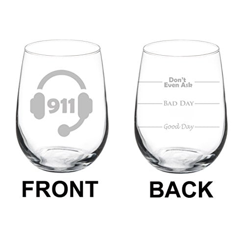 Wine Glass Goblet Two Sided 911 Police Sheriff Dispatcher (17 oz Stemless)