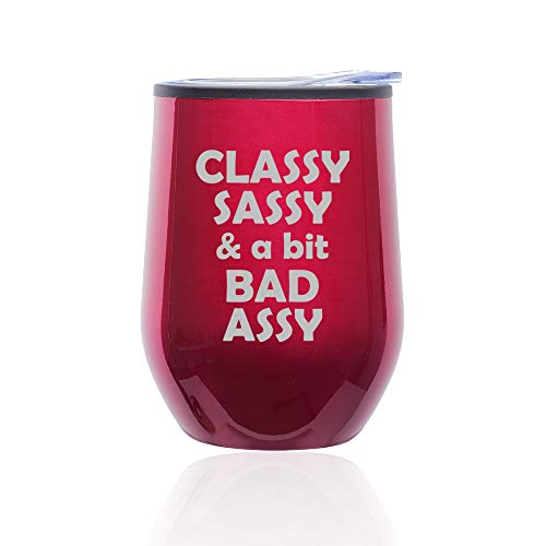 Stemless Wine Tumbler Coffee Travel Mug Glass With Lid Classy Sassy And A Bit Bad Assy (Fuchsia)